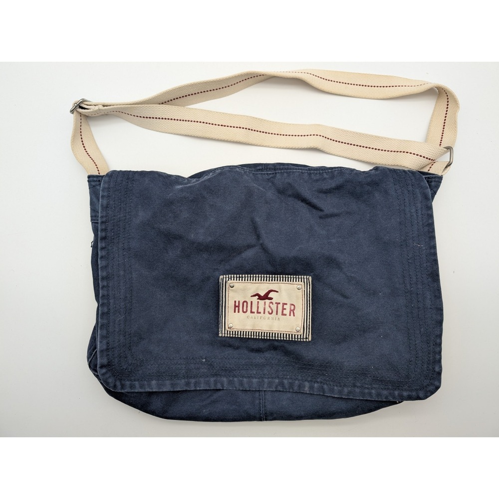 Hollister California Navy Blue Canvas Messenger Bag Adjustable Strap